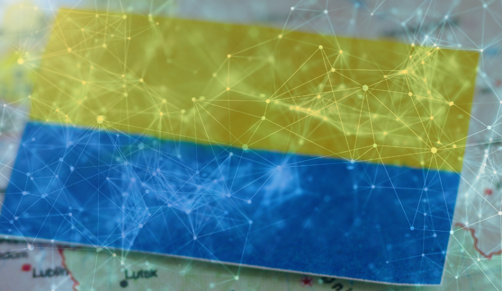 Blue and yellow Ukraine flag.