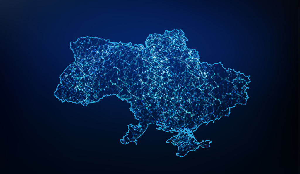 Map of Ukraine drawn with network lines.