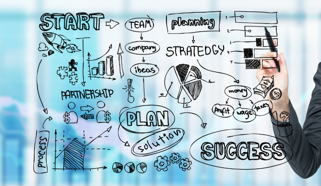 Pictures and words written in black on a glass board.