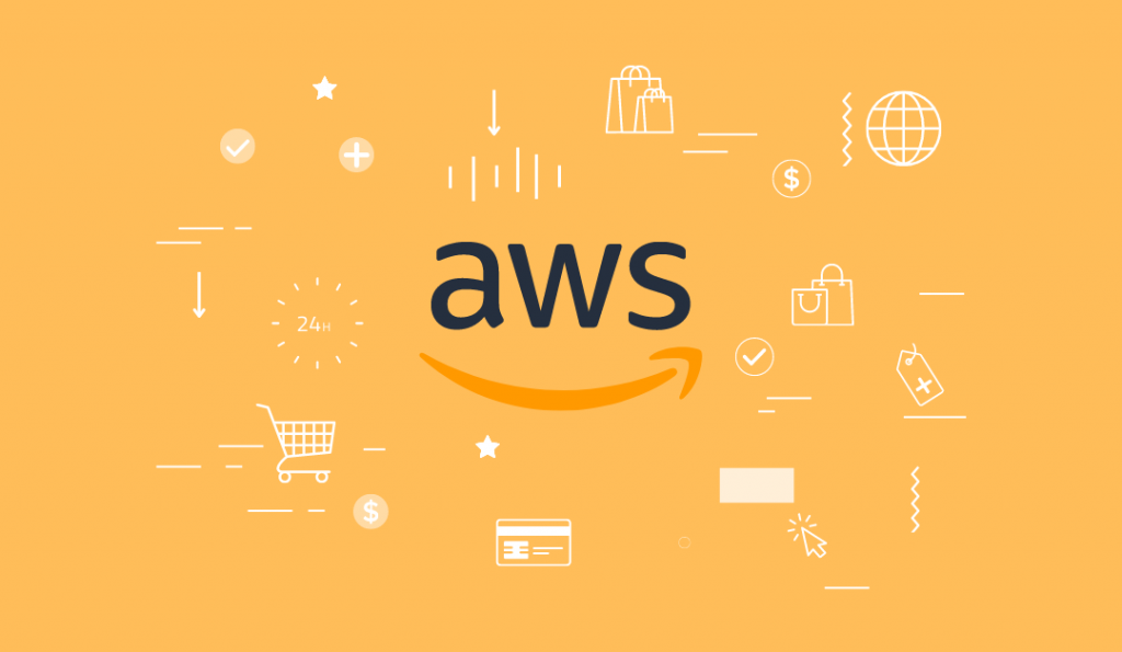 Amazon Web Services logo with orange background.